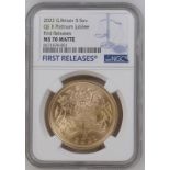2022 Gold 5 Pounds (5 Sovereigns) Platinum Jubilee Matte BU NGC MS 70 MATTE Box & COA