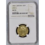 1842 Gold Sovereign Open 2 NGC AU 53