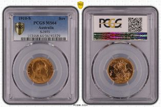 1910 S Gold Sovereign PCGS MS64