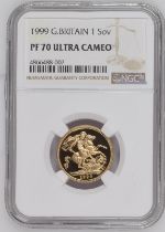 1999 Gold Sovereign Proof NGC PF 70 ULTRA CAMEO