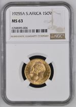 1925 SA Gold Sovereign NGC MS 63