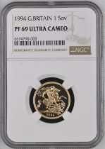 1994 Gold Sovereign Proof NGC PF 69 ULTRA CAMEO