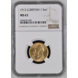 1913 Gold Sovereign NGC MS 63