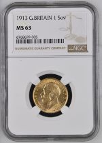 1913 Gold Sovereign NGC MS 63