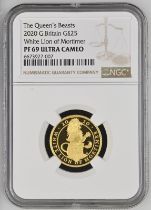 2020 Gold 25 Pounds (1/4 oz.) White Lion of Mortimer (Proof) Proof NGC PF 69 ULTRA CAMEO