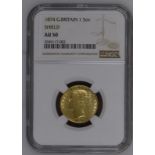 1874 Gold Sovereign Shield NGC AU 50