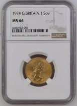 1974 Gold Sovereign NGC MS 66