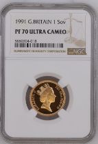 1991 Gold Sovereign Proof NGC PF 70 ULTRA CAMEO