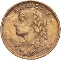 Switzerland 1930 Gold 20 Francs Vreneli UNC