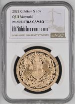 2022 Gold 5 Pounds (5 Sovereigns) Queen Elizabeth II Memorial Proof NGC PF 69 ULTRA CAMEO