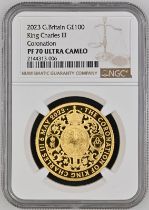 2023 Gold 100 Pounds (1 oz.) Coronation of King Proof NGC PF 70 ULTRA CAMEO