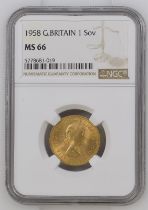 1958 Gold Sovereign NGC MS 66