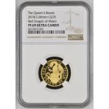 2018 Gold 25 Pounds (1/4 oz.) Red Dragon of Wales Proof NGC PF 69 ULTRA CAMEO