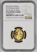 2018 Gold 25 Pounds (1/4 oz.) Red Dragon of Wales Proof NGC PF 69 ULTRA CAMEO