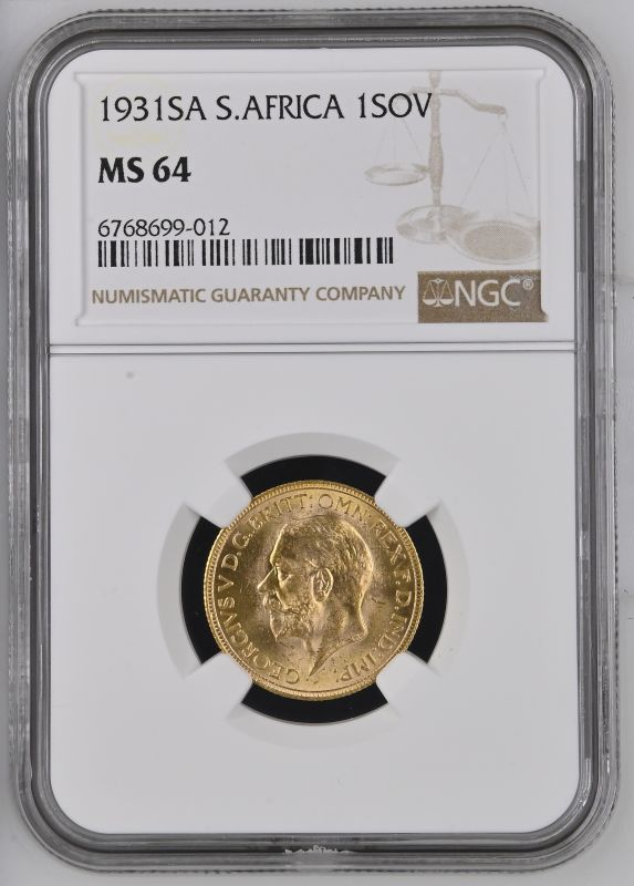 1931 SA Gold Sovereign NGC MS 64