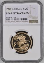 1991 Gold 2 Pounds (Double Sovereign) Proof NGC PF 69 ULTRA CAMEO