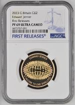 2023 Gold 2 Pounds Edward Jenner Proof Single Finest NGC PF 69 ULTRA CAMEO Box & COA