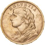 Switzerland, 1930 Gold 20 Francs, Vreneli, Choice uncirculated
