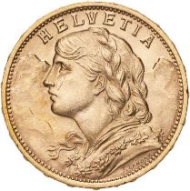 Switzerland, 1930 Gold 20 Francs, Vreneli, Choice uncirculated