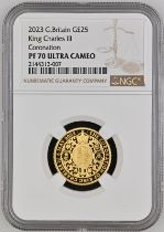 2023 Gold 25 Pounds (1/4 oz.) Coronation of King Charles III Proof NGC PF 70 ULTRA CAMEO