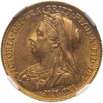 1900 M Gold Sovereign Equal-finest NGC MS 63