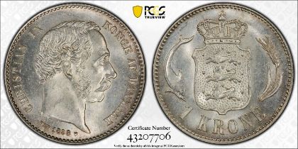 Denmark Christian IX 1898 HC VBP Silver 1 Krone PCGS MS65