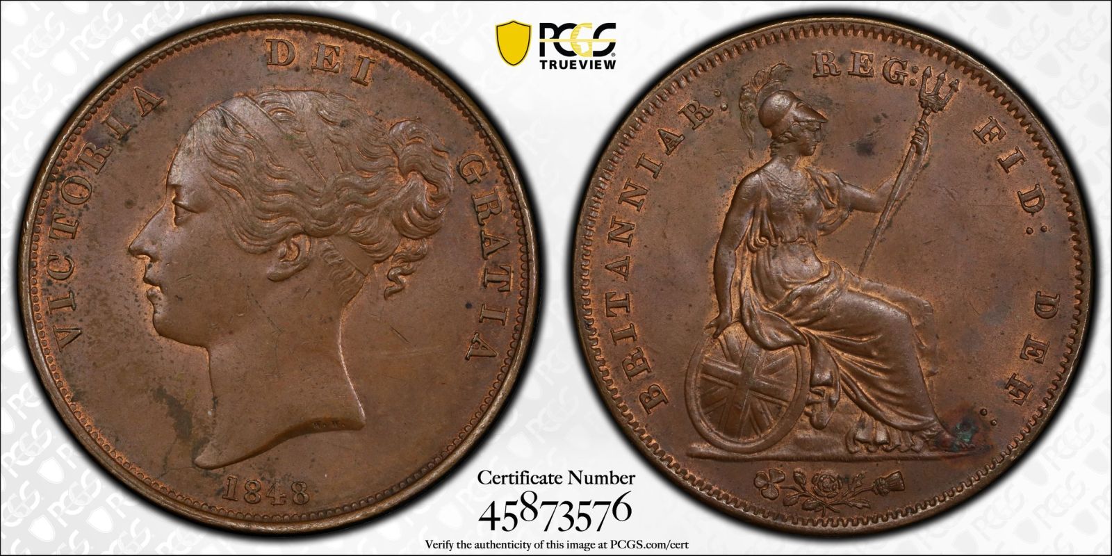 1848 Copper Penny PCGS MS63 BN