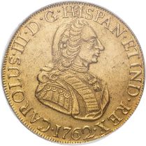 Peru Charles III 1762 LJM Gold 8 Escudos Rare PCGS AU53