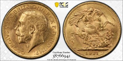 1911 M Gold Sovereign PCGS MS64