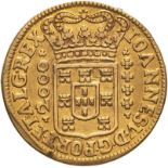 Portugal: Brazil João V 1715 B Gold 2000 Reis Good very fine, damages, ex-mount