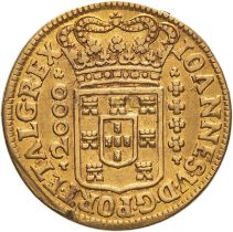 Portugal: Brazil João V 1715 B Gold 2000 Reis Good very fine, damages, ex-mount