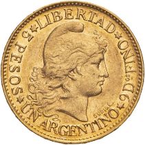 Argentina Republic 1882 Gold 5 Pesos (Argentino) Good very fine