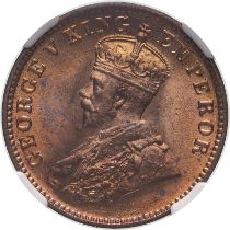 India: British George V 1936 Bronze 1/4 Anna NGC MS 65 RD