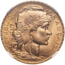 France Third Republic 1907 Gold 20 Francs NGC MS 67