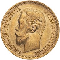 Russia: Empire Nicholas II 1901 ФЗ Gold 5 Roubles Good very fine