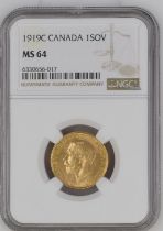 1919 C Gold Sovereign NGC MS 64