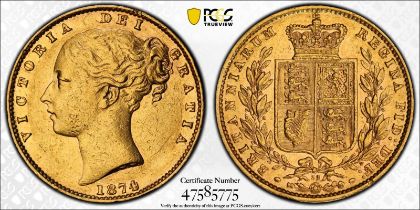 1874 Gold Sovereign Shield PCGS AU55