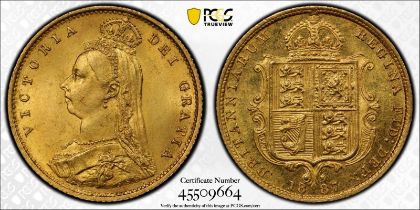 1887 Gold Half-Sovereign Imperfect J DISH L508 PCGS MS65