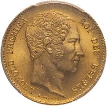 Belgium Leopold I 1850 Gold 25 Francs PCGS MS65