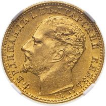 Bulgaria Ferdinand I 1894 Gold 10 Lewa NGC MS 62