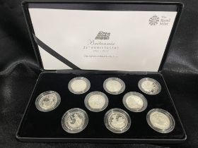 1987-2012 Silver 1/2 oz Britannia 25th Anniversary 9-Coin Set Box & COA