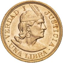 Peru 1918 Gold 1 Libra Extremely fine