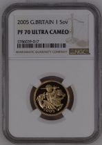 2005 Gold Sovereign Reworked St. George Proof NGC PF 70 ULTRA CAMEO