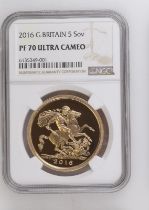 2016 Gold 5 Pounds (5 Sovereigns) 90th Birthday Proof NGC PF 70 ULTRA CAMEO