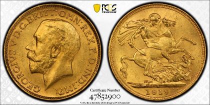 1919 S Gold Sovereign PCGS MS63