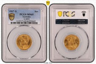 1917 S Gold Sovereign PCGS MS65
