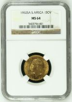1932 SA Gold Sovereign NGC MS 64