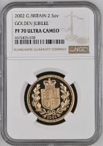 2002 Gold 2 Pounds (Double Sovereign) Golden Jubilee Proof NGC PF 70 ULTRA CAMEO