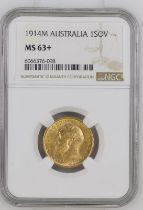 1914 M Gold Sovereign NGC MS 63+