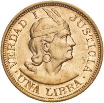 Peru 1913 POZG Gold 1 Libra Extremely fine